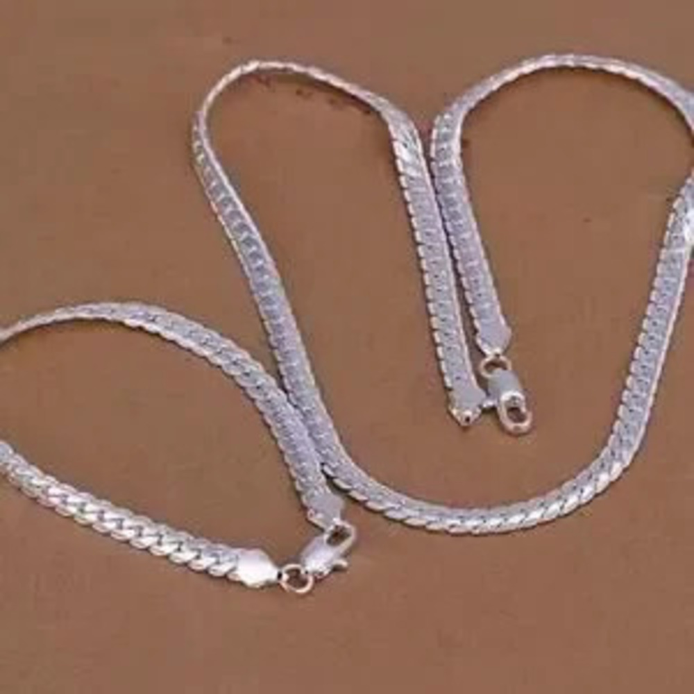925 Silver Cuban Snake Chain Set 5mm Necklace Bracelet BOHO Fashion Birthday NEW